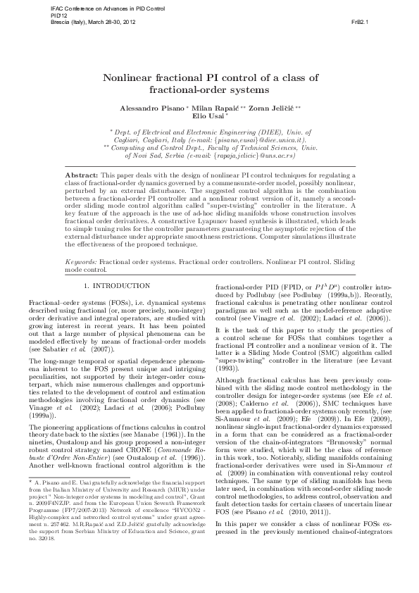 (PDF) Nonlinear fractional PI control of a class of fractional-order ...