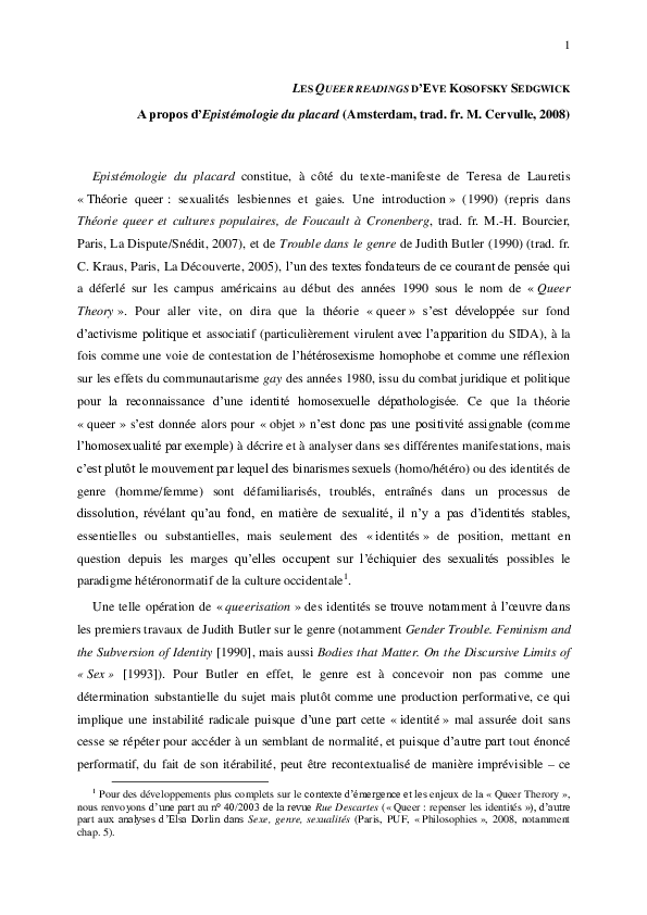 (PDF) About Epistemology of the Closet (E. K. Sedgwick) Philippe
