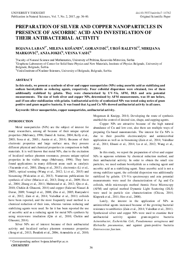 (PDF) Preparation of silver and copper nanoparticles in presence of ...
