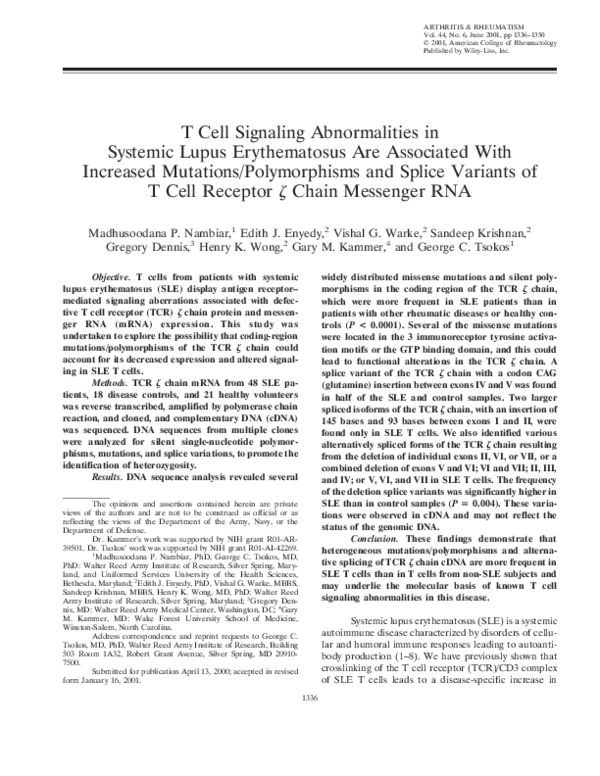 (PDF) T cell signaling abnormalities in systemic lupus erythematosus ...