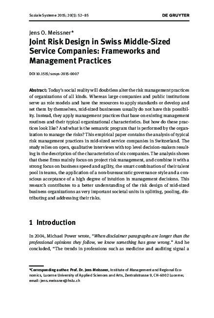 (PDF) Joint Risk Design in Swiss Middle-Sized Service Companies ...