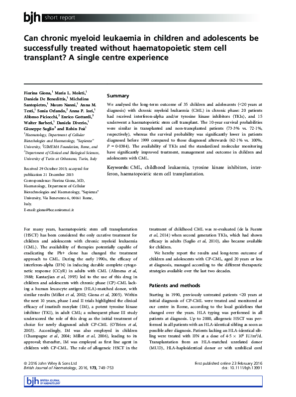 (PDF) Can chronic myeloid leukaemia in children and adolescents be ...