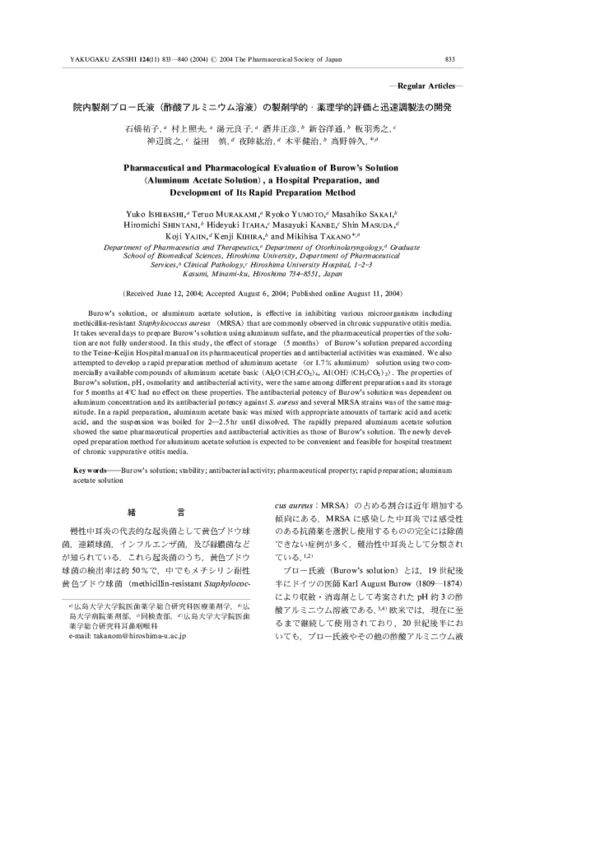 (PDF) Pharmaceutical and Pharmacological Evaluation of Burow's Solution