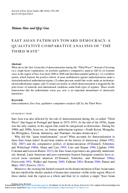 (PDF) East Asian Pathways Toward Democracy: A Qualitative Comparative ...