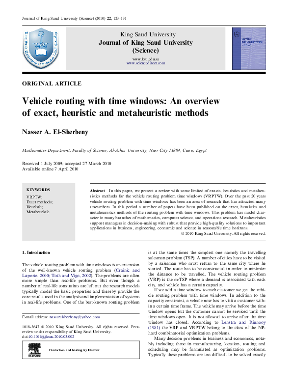 (PDF) Vehicle routing with time windows: An overview of exact ...
