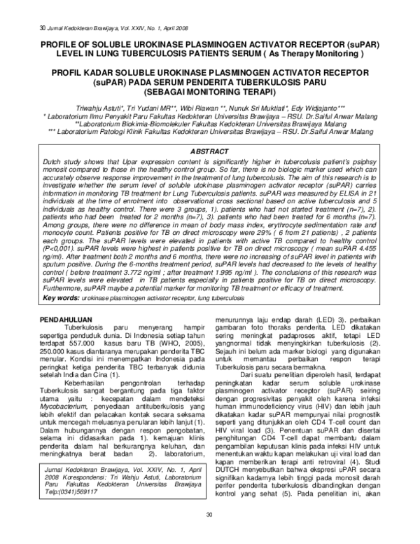 (PDF) PROFIL KADAR SOLUBLE UROKINASE PLASMINOGEN ACTIVATOR RECEPTOR ...