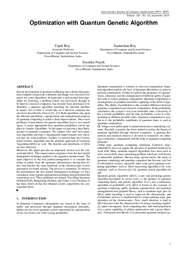 (PDF) Optimization with Quantum Genetic Algorithm