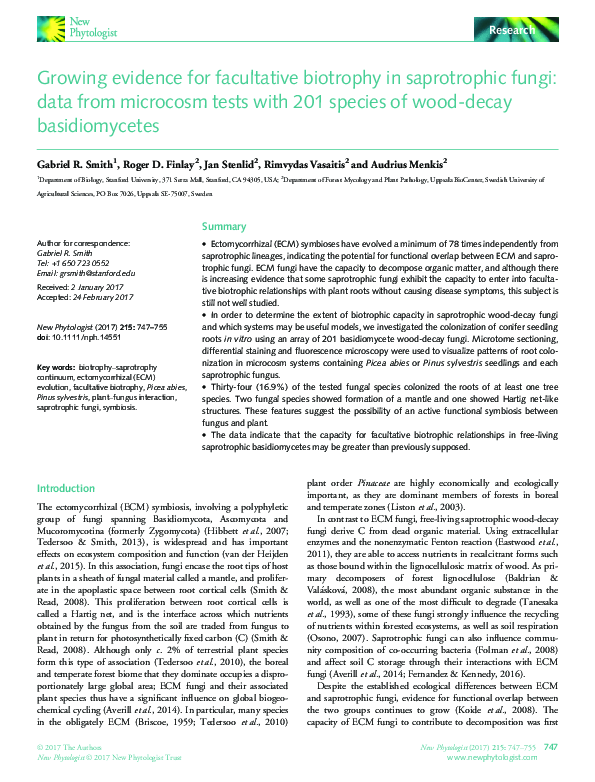 (PDF) Growing evidence for facultative biotrophy in saprotrophic fungi ...