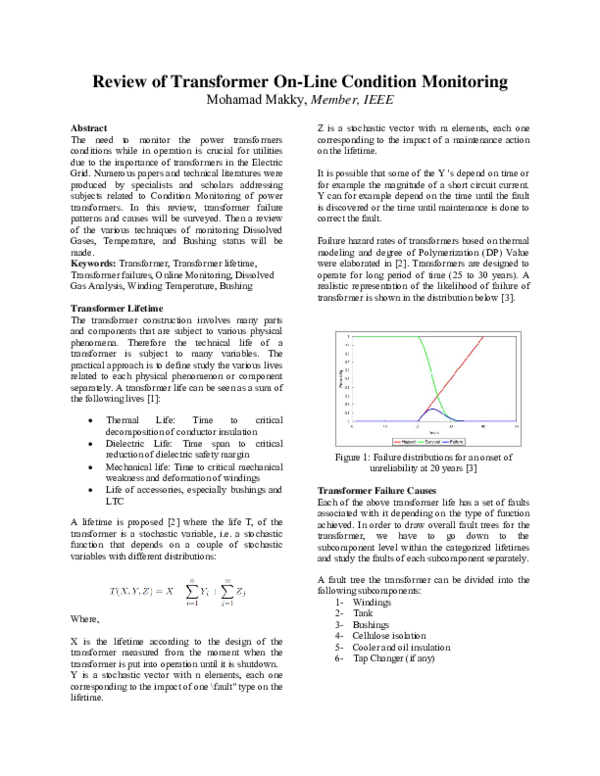 (PDF) Review of Transformer On-Line Condition Monitoring