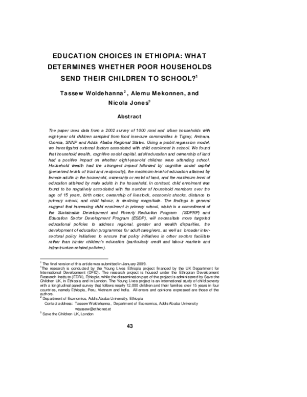 (PDF) Education choices in Ethiopia: what determines whether poor ...