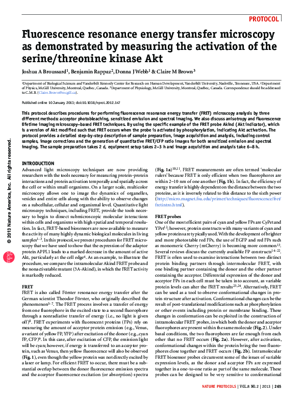 (PDF) Fluorescence resonance energy transfer microscopy of localized ...