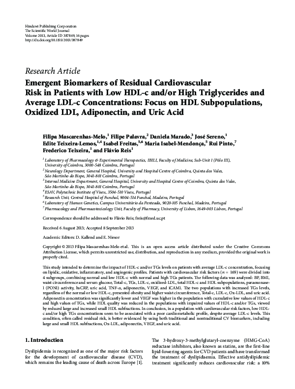(PDF) Emergent biomarkers of residual cardiovascular risk in patients ...