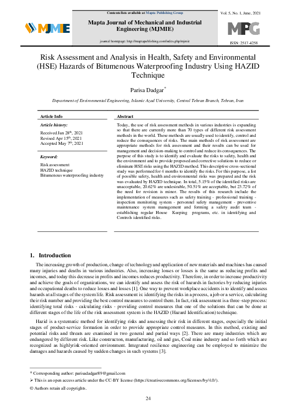 (PDF) Risk Assessment and Analysis in Health, Safety and Environmental ...