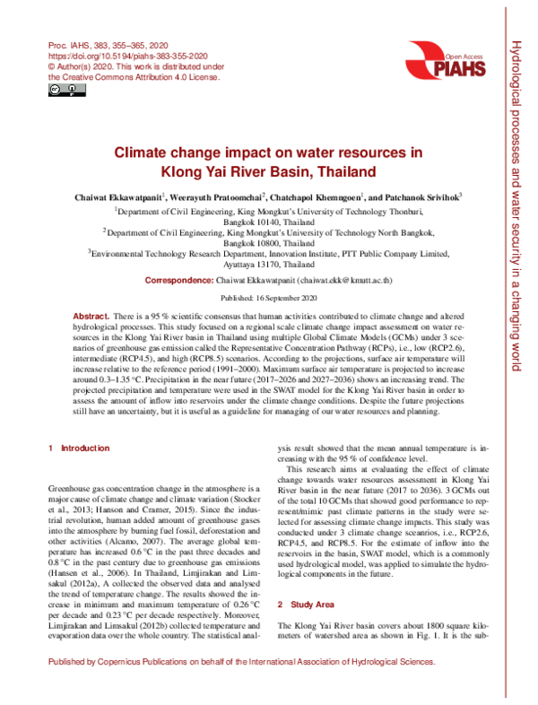 (PDF) Climate change impact on water resources in Klong Yai River Basin ...
