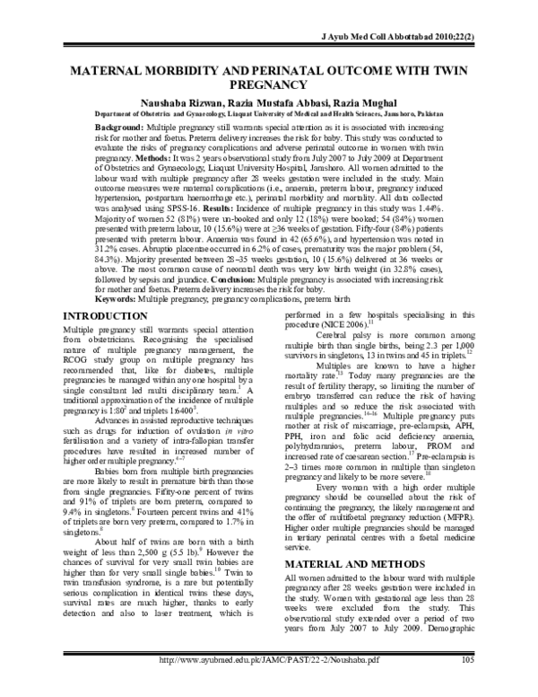 (PDF) Maternal morbidity and perinatal outcome with twin pregnancy