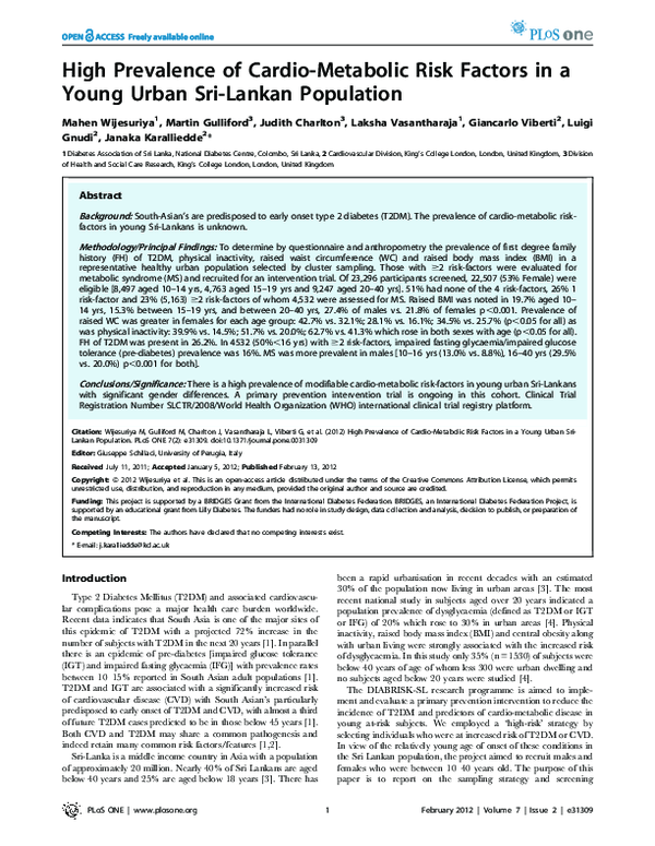 (PDF) High Prevalence of Cardiometabolic Risk Factors in Women ...
