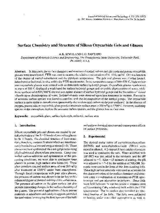(PDF) Surface chemistry and structure of silicon oxycarbide gels and ...