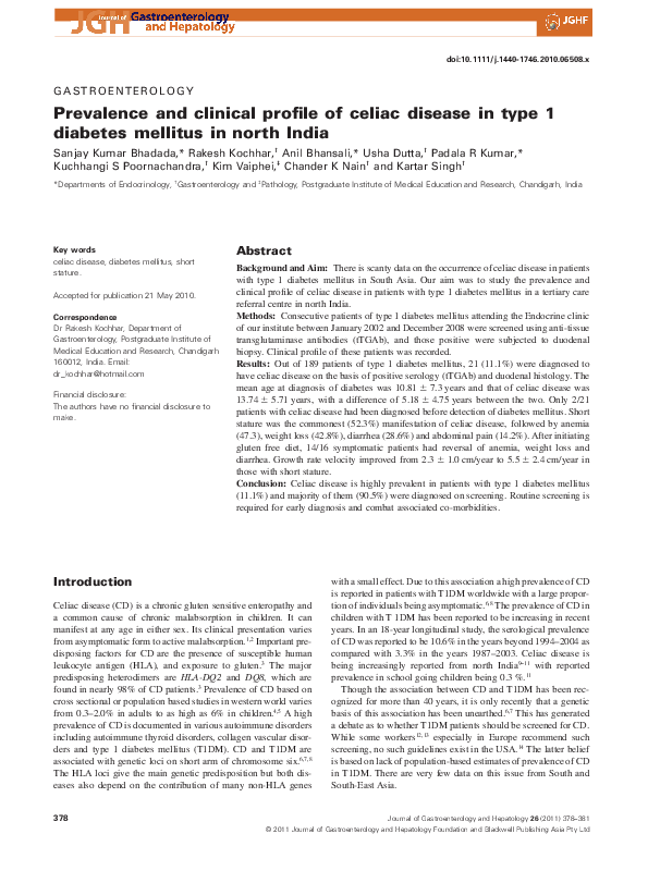 (PDF) Prevalence and clinical profile of celiac disease in type 1 ...