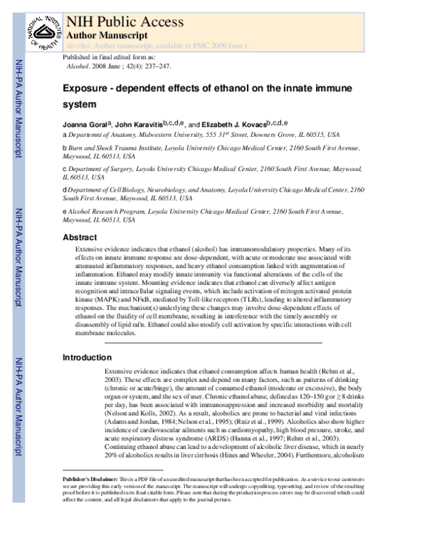 (PDF) Exposure-dependent effects of ethanol on the innate immune system