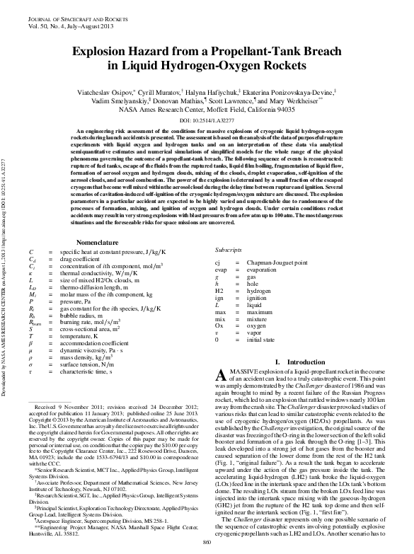 (PDF) Explosion Hazard from a Propellant-Tank Breach in Liquid Hydrogen ...