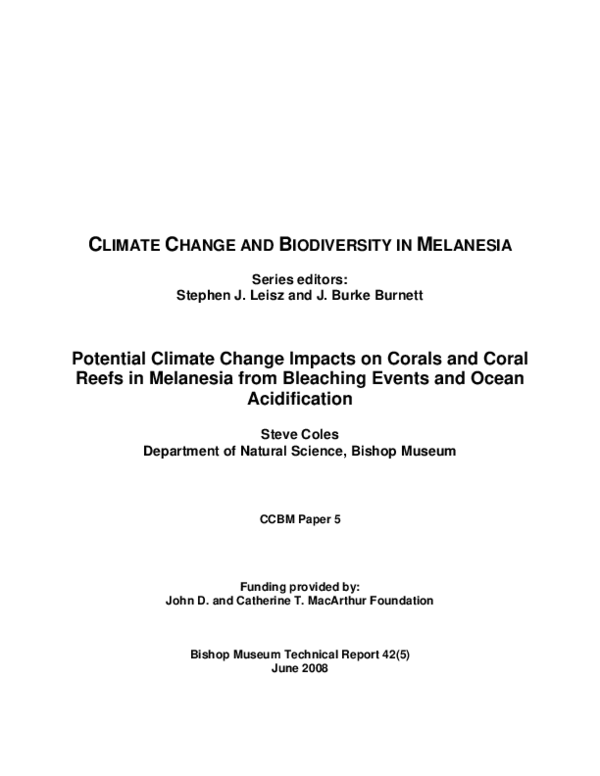 (PDF) Potential Climate Change Impacts on Corals and Coral Reefs in ...