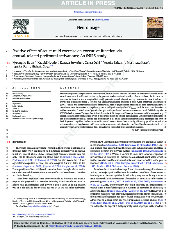 (PDF) Positive effect of acute mild exercise on executive function via ...