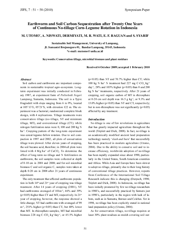(PDF) Earthworm and Soil Carbon Sequestration after Twenty One Years of ...