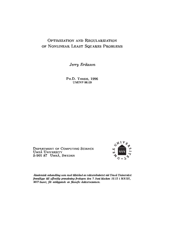 (PDF) Optimization and Regularization of Nonlinear Least Squares Problems