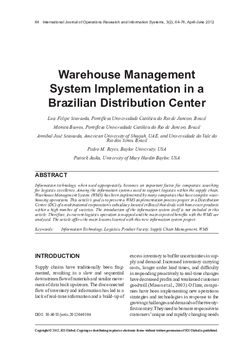 (PDF) Warehouse Management System Implementation in a Brazilian ...
