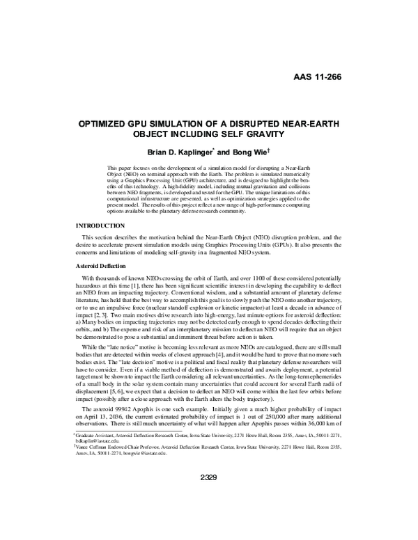 (PDF) Aas 11-266 Optimized Gpu Simulation of a Disrupted Near-Earth ...