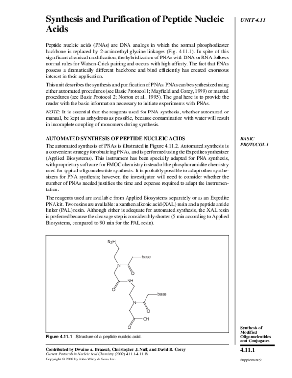 (PDF) Synthesis and Purification of Peptide Nucleic Acids