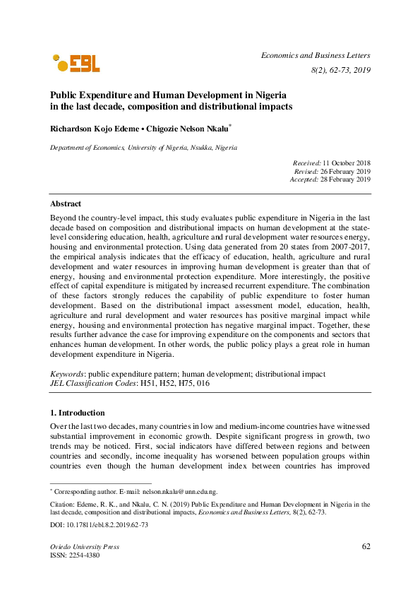 (PDF) Public expenditure and human development in Nigeria in the last ...