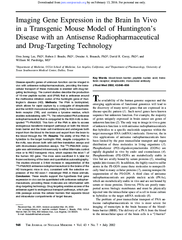(PDF) Imaging gene expression in the brain in vivo in a transgenic ...