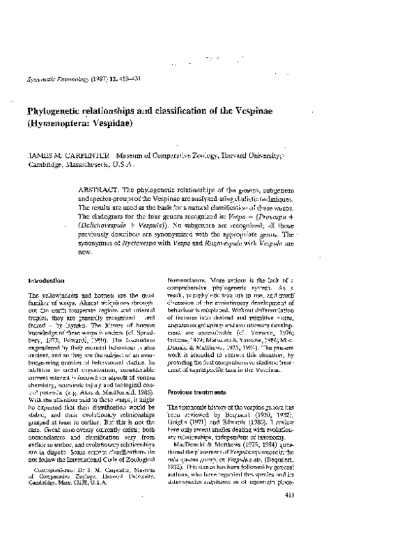 (PDF) Phylogenetic relationships and classification of the Vespinae ...