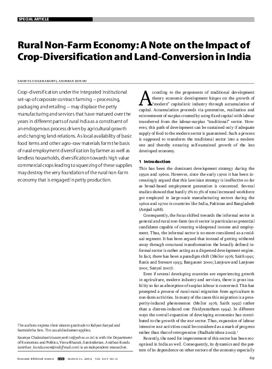 (PDF) rural Non-Farm economy: a Note on the impact of crop ...
