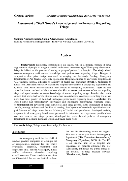 (PDF) Assessment of Staff Nurse's knowledge and Performance Regarding ...