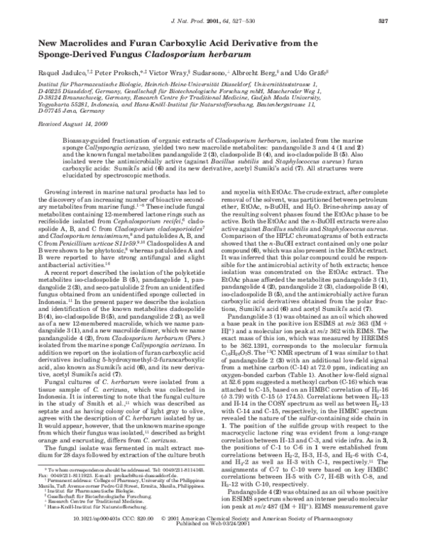(PDF) New Macrolides and Furan Carboxylic Acid Derivative from the ...