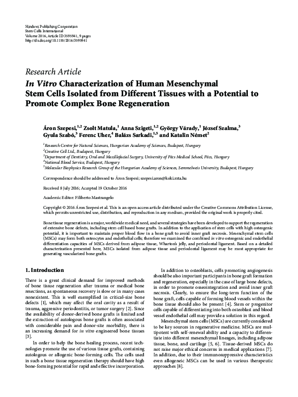 (PDF) In Vitro Characterization of Human Mesenchymal Stem Cells ...