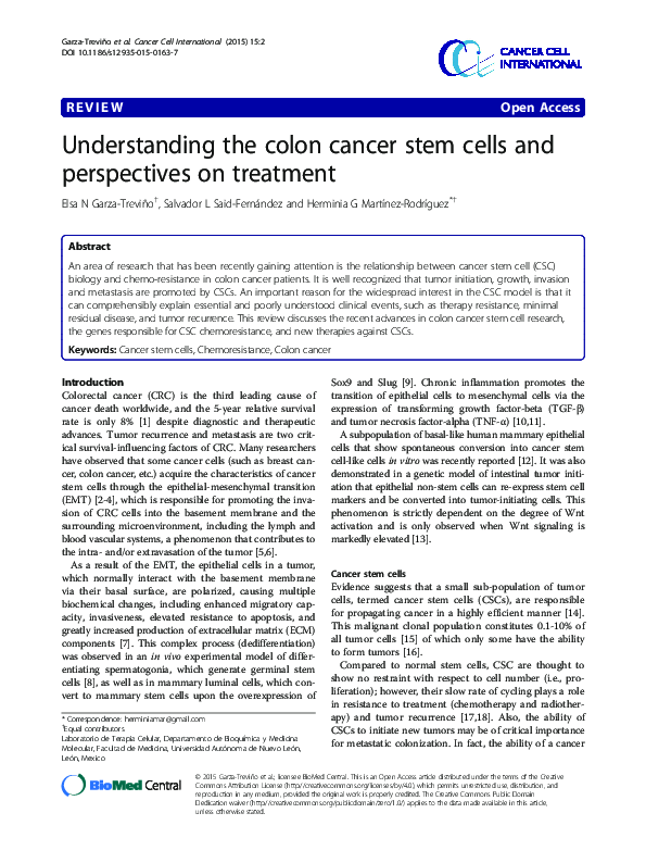 (PDF) Understanding the colon cancer stem cells and perspectives on ...