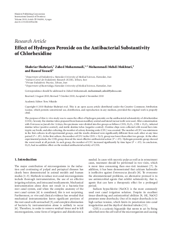 (PDF) Effect of Hydrogen Peroxide on the Antibacterial Substantivity of ...