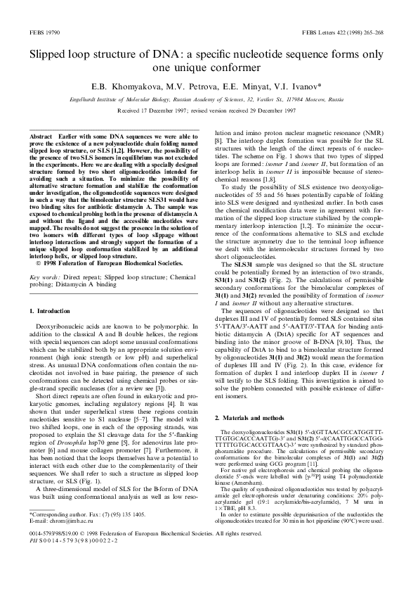 (PDF) Slipped loop structure of DNA: a specific nucleotide sequence ...