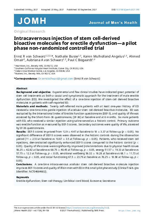 (PDF) Intracavernous injection of stem cell-derived bioactive molecules ...