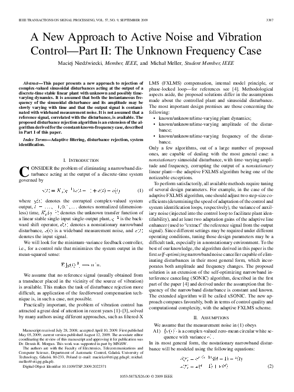 (PDF) A new approach to active noise and vibration control-part II: the ...