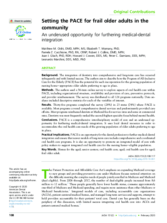 (PDF) Setting the PACE for frail older adults in the community
