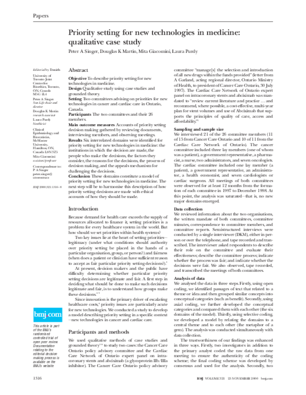(PDF) Priority setting for new technologies in medicine qualitative
