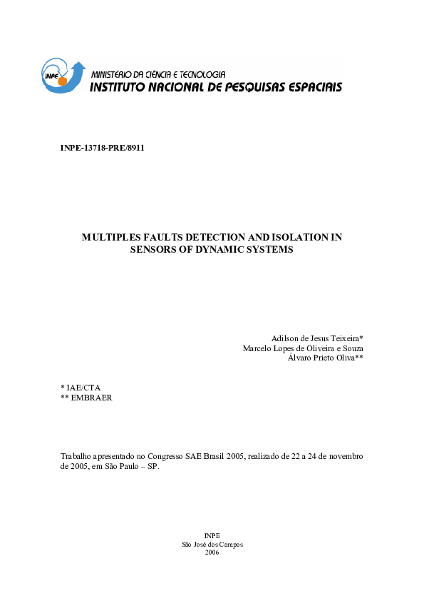 (PDF) Multiples Faults Detection and Isolation in Sensors of Dynamic ...