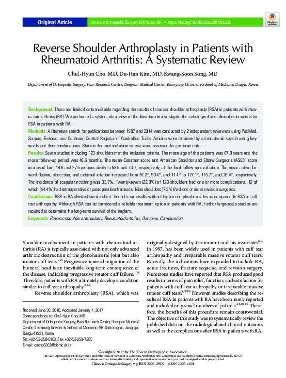 (PDF) Reverse shoulder arthroplasty in patients with rheumatoid arthritis