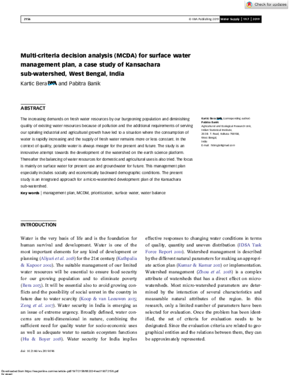 (PDF) Multi criteria decision analysis (MCDA) for surface water ...
