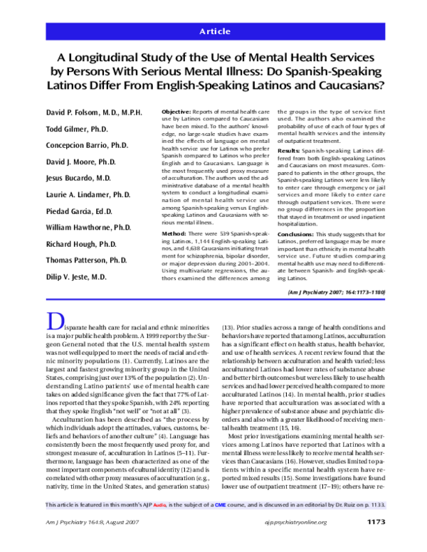 (PDF) A Longitudinal Study of the Use of Mental Health Services by ...