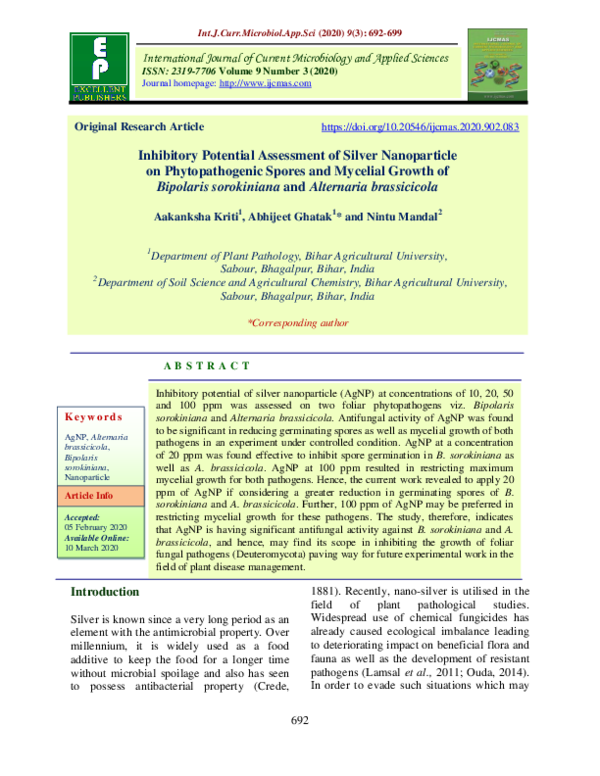 (PDF) Inhibitory Potential Assessment of Silver Nanoparticle on ...
